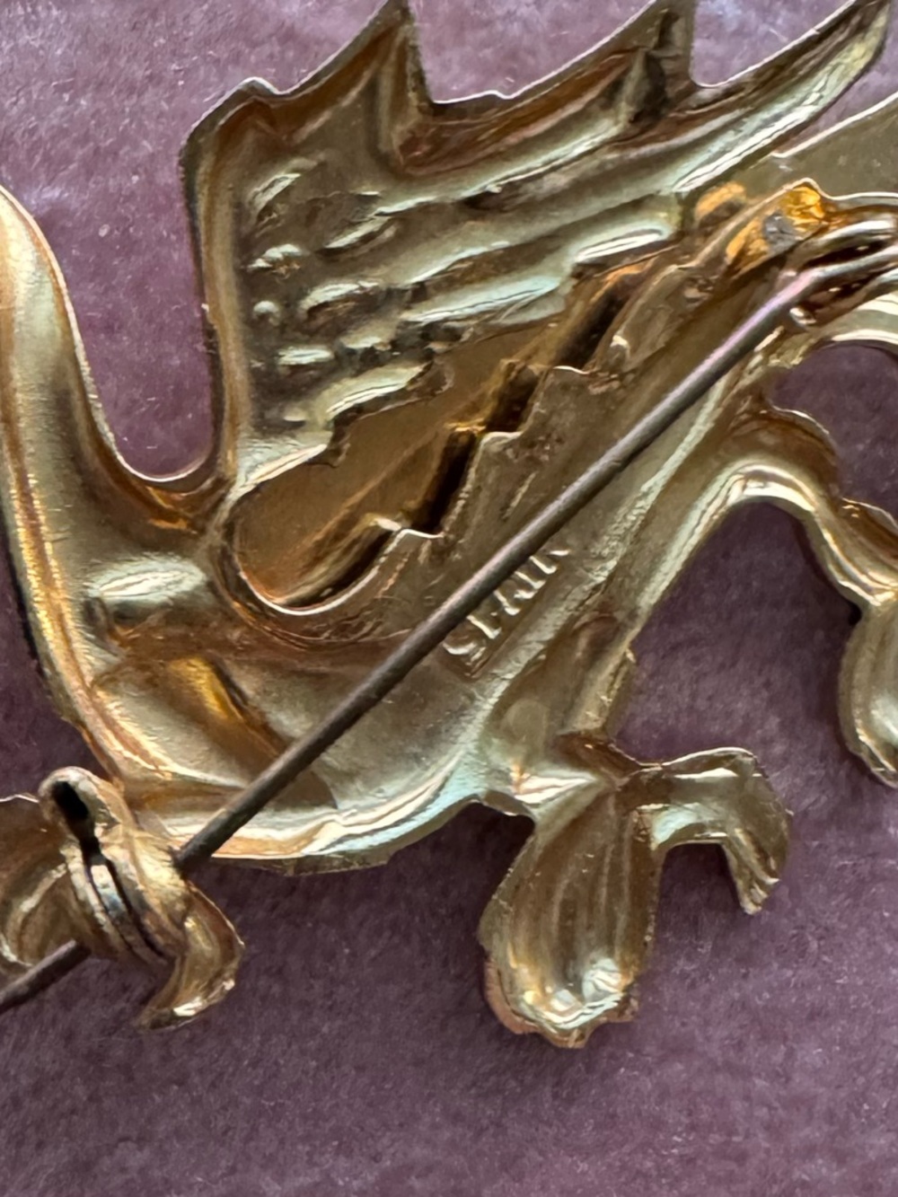 🐉 Vintage Spain Damascene Dragon Brooch Gold Tone Red Enamel Statement Pin - Picture 4 of 7
